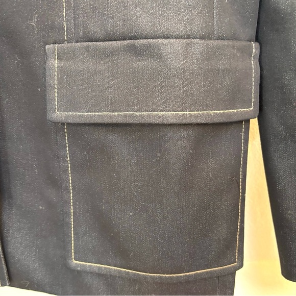 Tahari Stretch Denim Blazer Dark Wash Two Button Indigo Blue Academia Office 6 - Picture 6 of 11